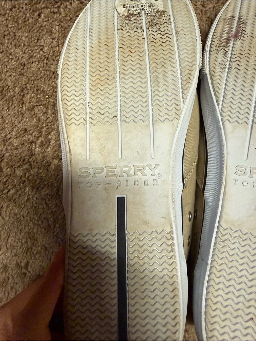 Sperry Men’s Tan Canvas Boat Sneakers with White Laces like new